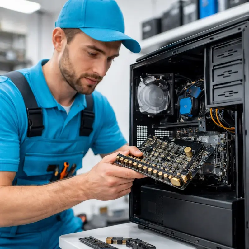 Мастер устанавливает звуковую карту на ПК в Керчи